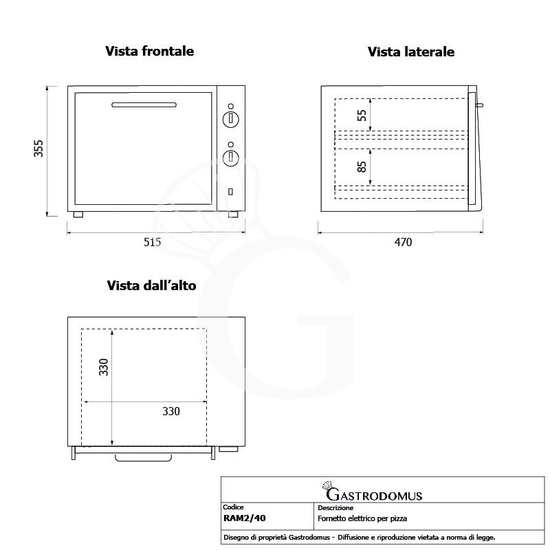 copy of Forno elettrico per 1 teglia 60x40 o 2 pizze 40 cm - 1 camera - controllo meccanico