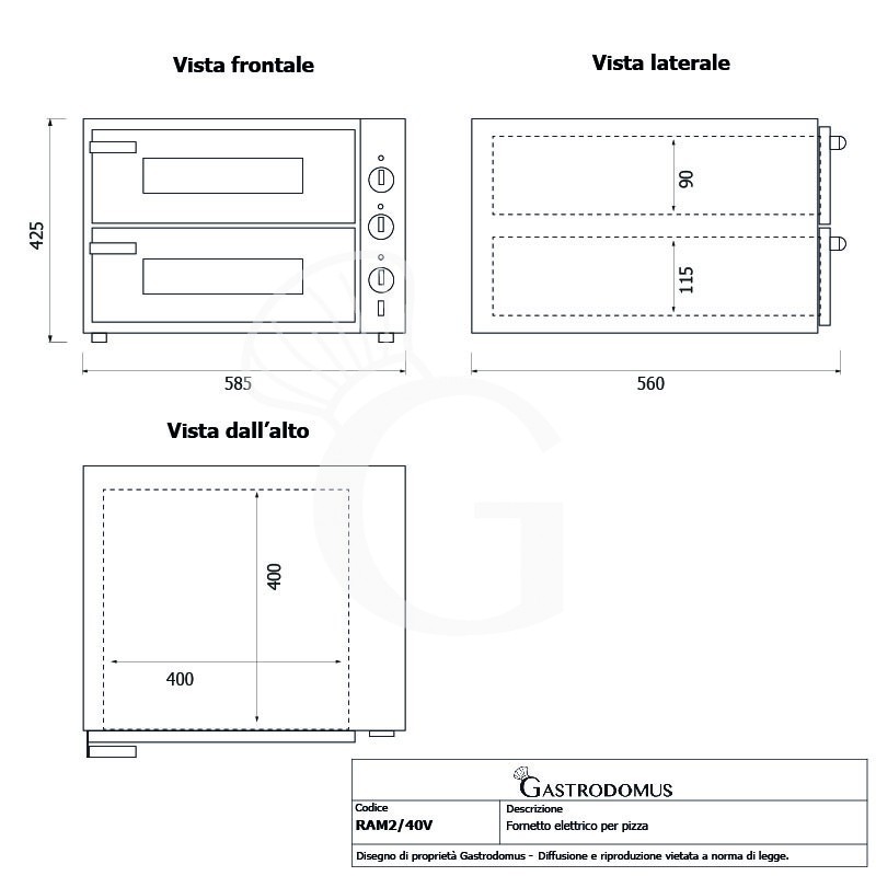 copy of Forno elettrico per 1 teglia 60x40 o 2 pizze 40 cm - 1 camera - controllo meccanico