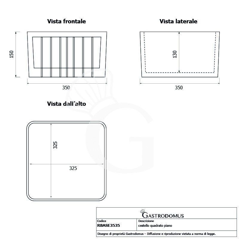 copy of Cesto quadrato piano L 350 mm x P 350 x H 160 mm