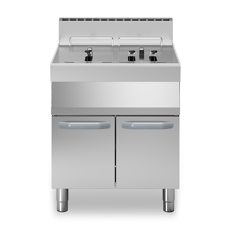 Profi Gas-Fritteuse mit 2 Becken (2 x 13 Liter) und Schrank, Standgerät, 22 kW