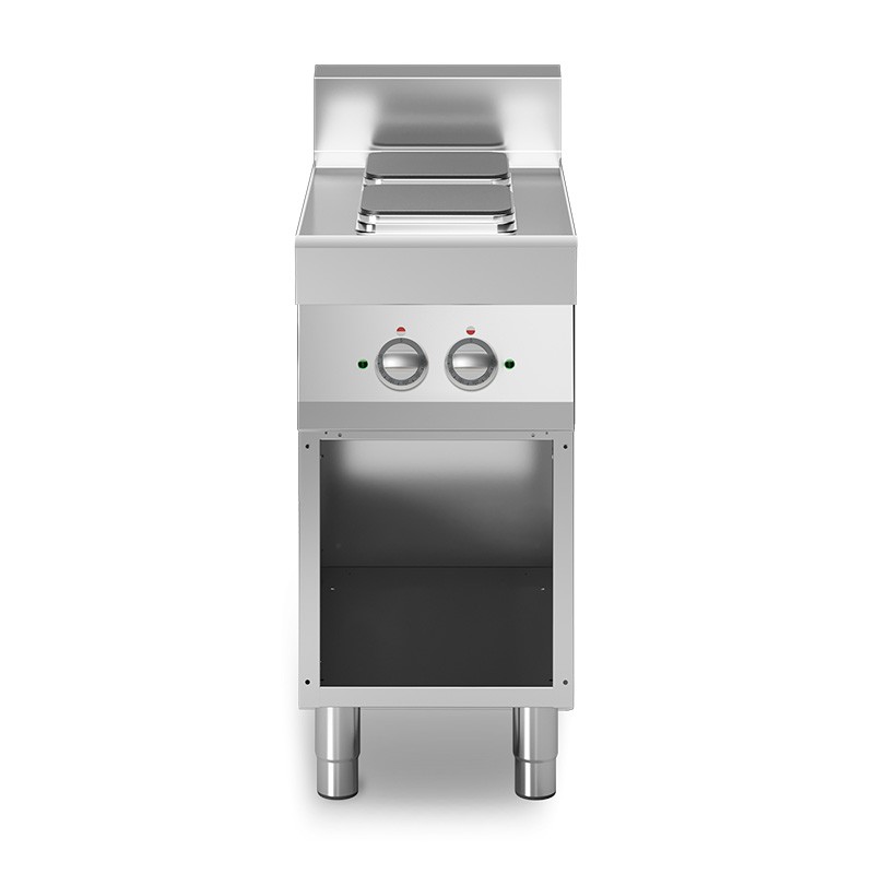 Professioneller Elektroherd mit 2 quadratische Kochplatten, offener Unterbau, Tiefe 700 mm