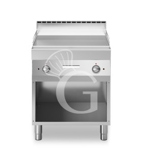 Gas Bratplatte - glatt, verchromt (B 700 x T 700 x 850 mm), offener Unterbau, 2 Kochzonen, 11400 W