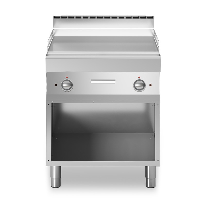 Gas Bratplatte - glatt, verchromt (B 700 x T 700 x 850 mm), offener Unterbau, 2 Kochzonen, 11400 W