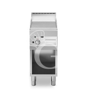 Gas Bratplatte - Gerillt, verchromt (B 400 x T 700 x 850 mm), offener Unterbau, 1 Kochzone, 5700 W