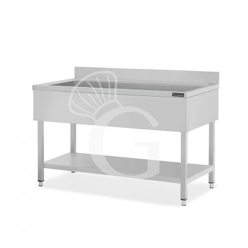 Topf - Spültisch, Edelstahl, 1 Becken, Grundboden, Aufkantung, B 1600 mm x T 700 mm x H 950 mm