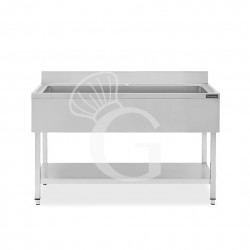 Topf - Spültisch, Edelstahl, 1 Becken, Grundboden, Aufkantung, B 1600 mm x T 700 mm x H 950 mm
