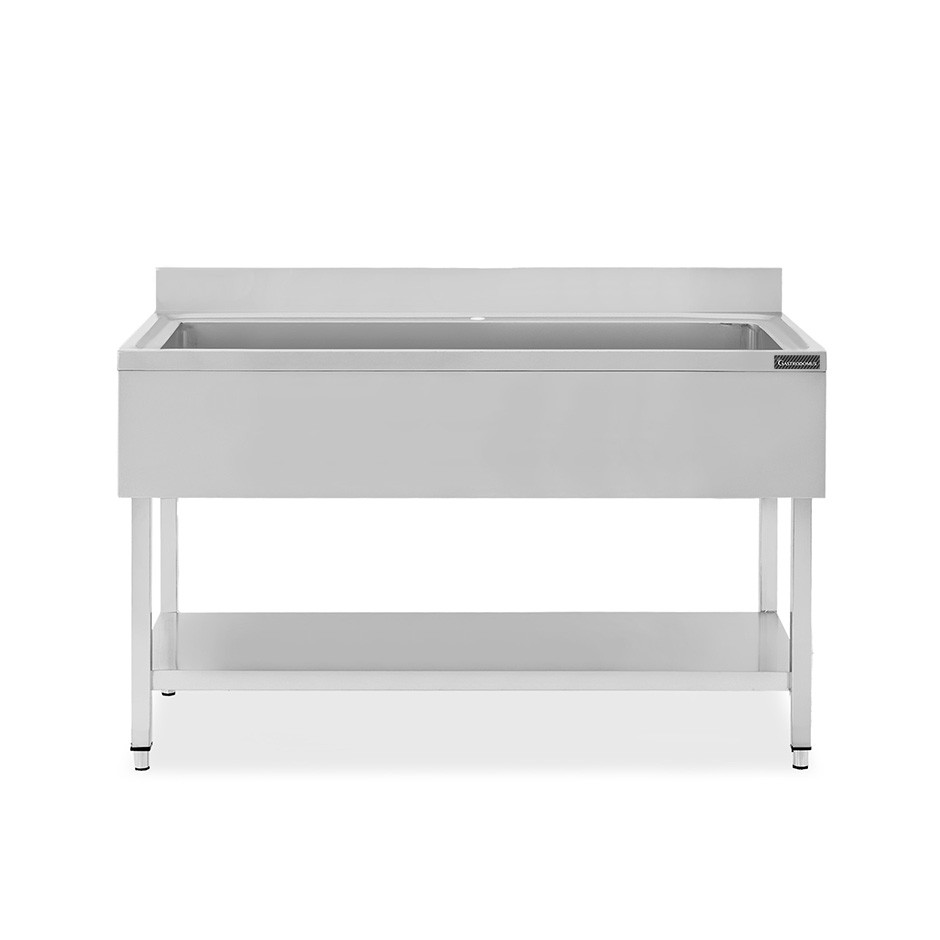 Topf - Spültisch, Edelstahl, 1 Becken, Grundboden, Aufkantung, B 1600 mm x T 700 mm x H 950 mm