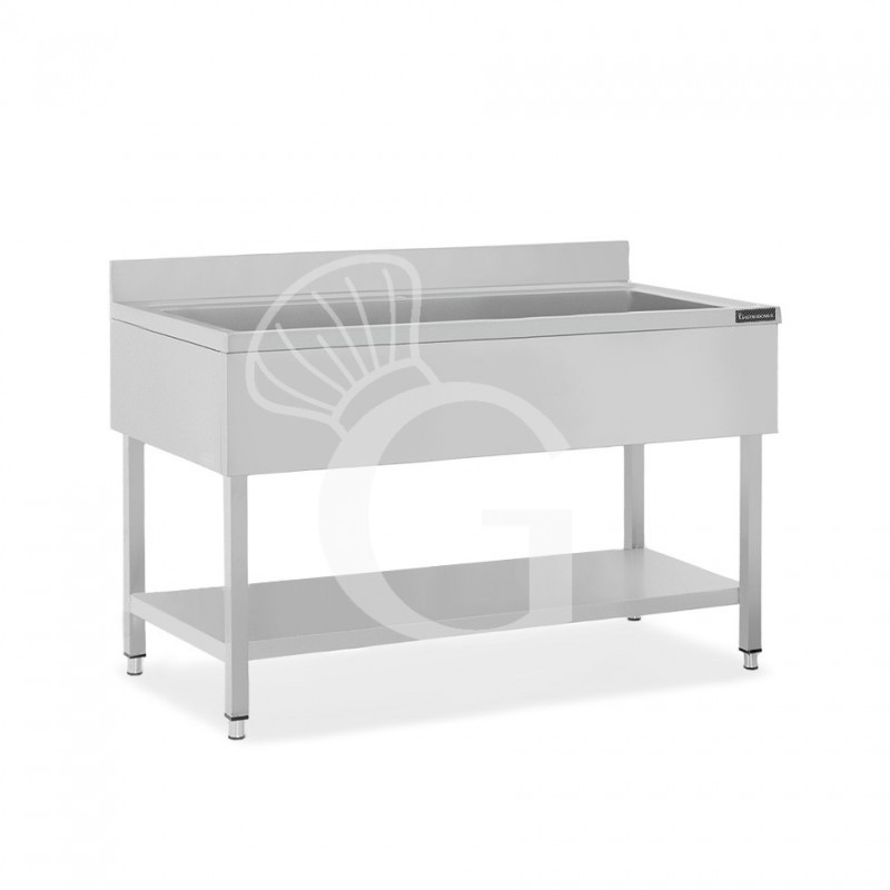 Topf - Spültisch, Edelstahl, 1 Becken, Grundboden, Aufkantung, B 1600 mm x T 700 mm x H 950 mm