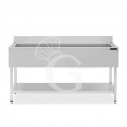 Topf - Spültisch, Edelstahl, 1 Becken, Grundboden, Aufkantung, B 1600 mm x T 600 mm x H 950 mm
