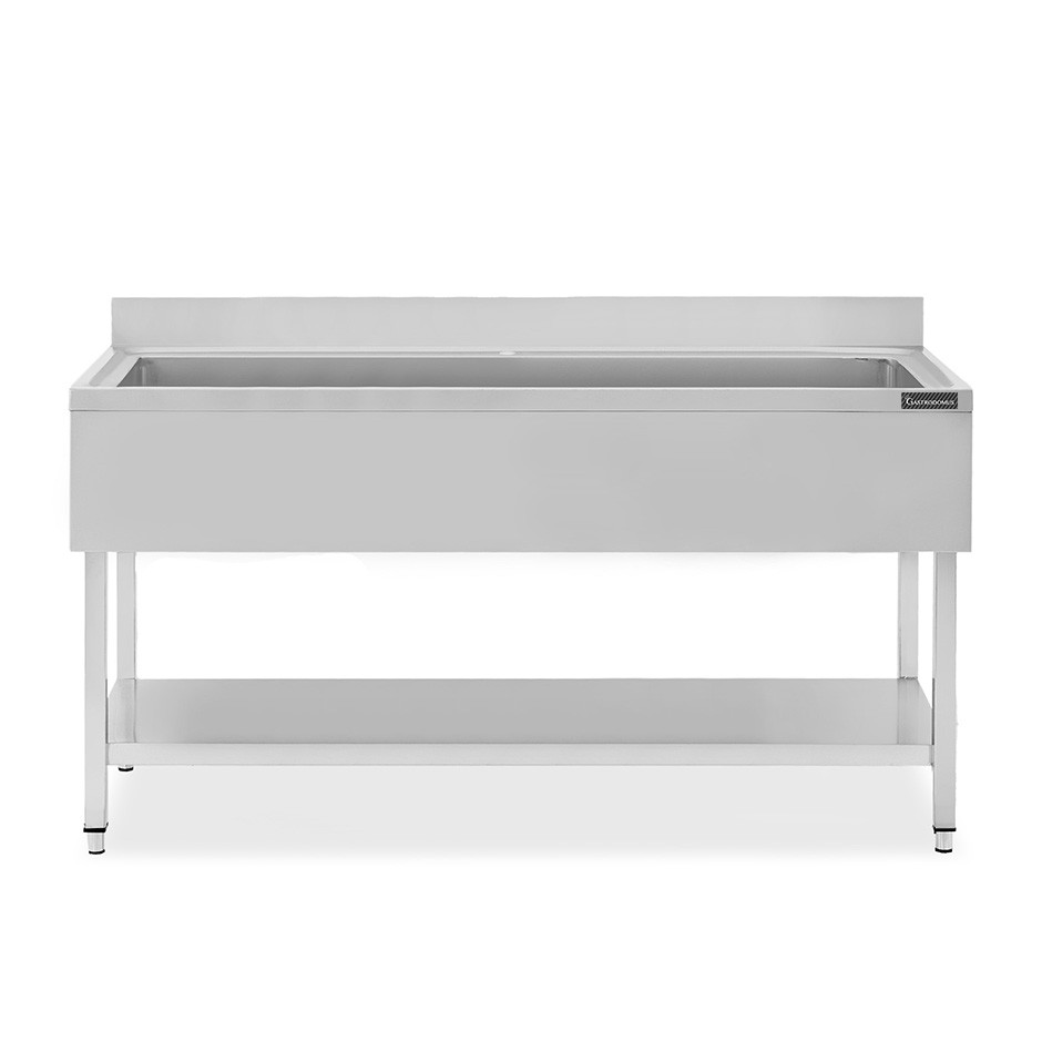 Topf - Spültisch, Edelstahl, 1 Becken, Grundboden, Aufkantung, B 1600 mm x T 600 mm x H 950 mm