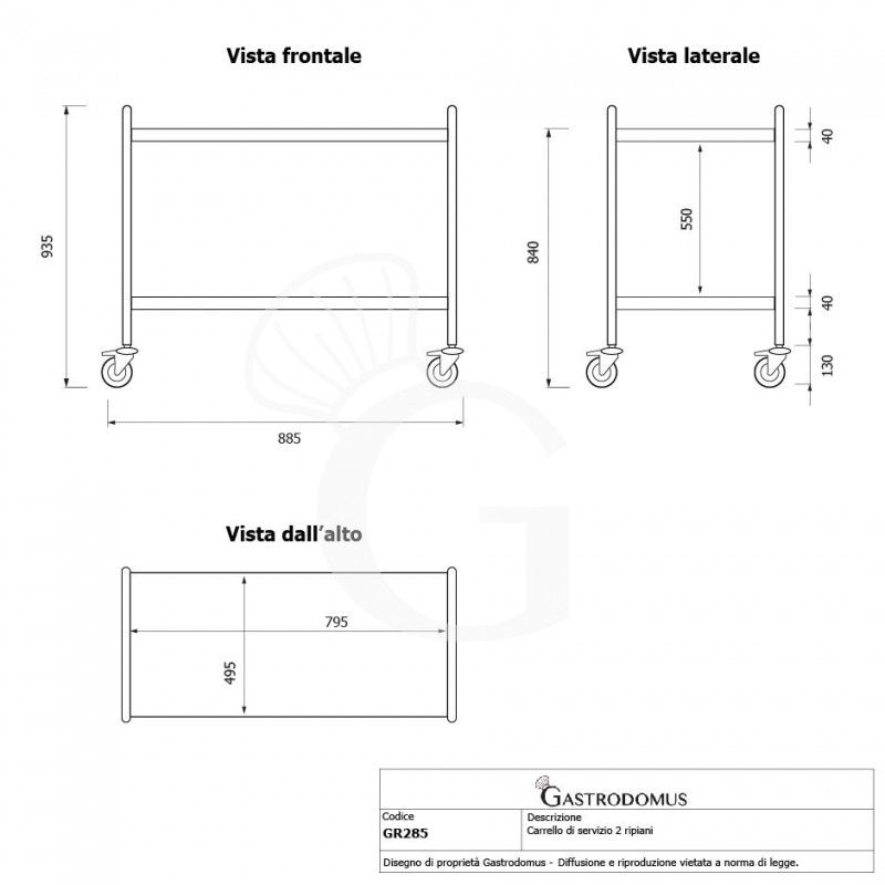 Mehrzweckwagen aus Edelstahl B 885 mm x T 590 mm x H 935 mm
