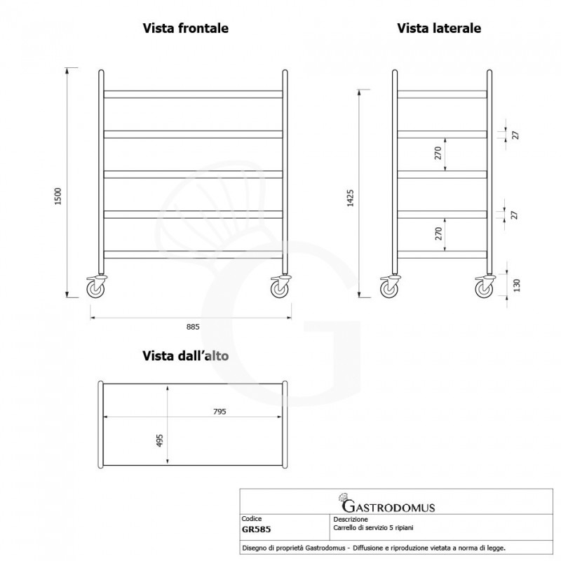 copy of Servierwagen – Edelstahl –Kuppel – B 1100 mm x T 600 mm x H 1090 mm