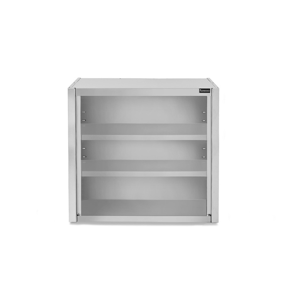 Offener Wandhängeschrank, Edelstahl, 2 Zwischenböden, B 600 mm x T 400 mm x H 1000 mm