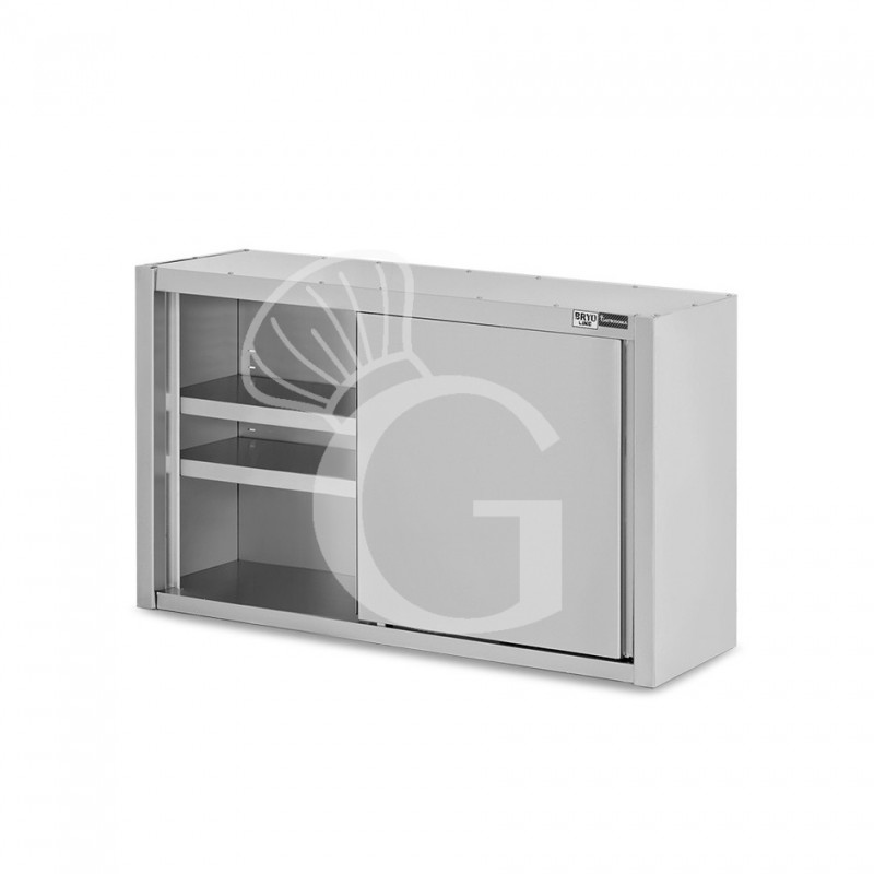 Wandhängeschrank, Edelstahl, Schiebetüren, 1 Zwischenboden, B 1200 x T 400 x H 800 mm