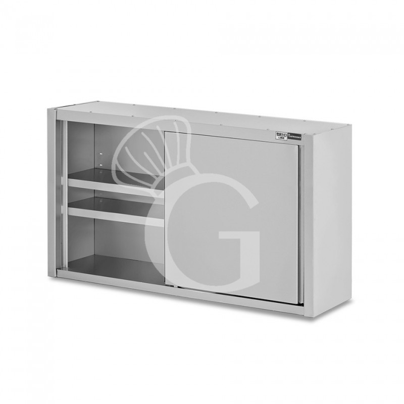 Wandhängeschrank, Edelstahl, Schiebetüren, 1 Zwischenboden, B 1500 x T 400 x H 800 mm