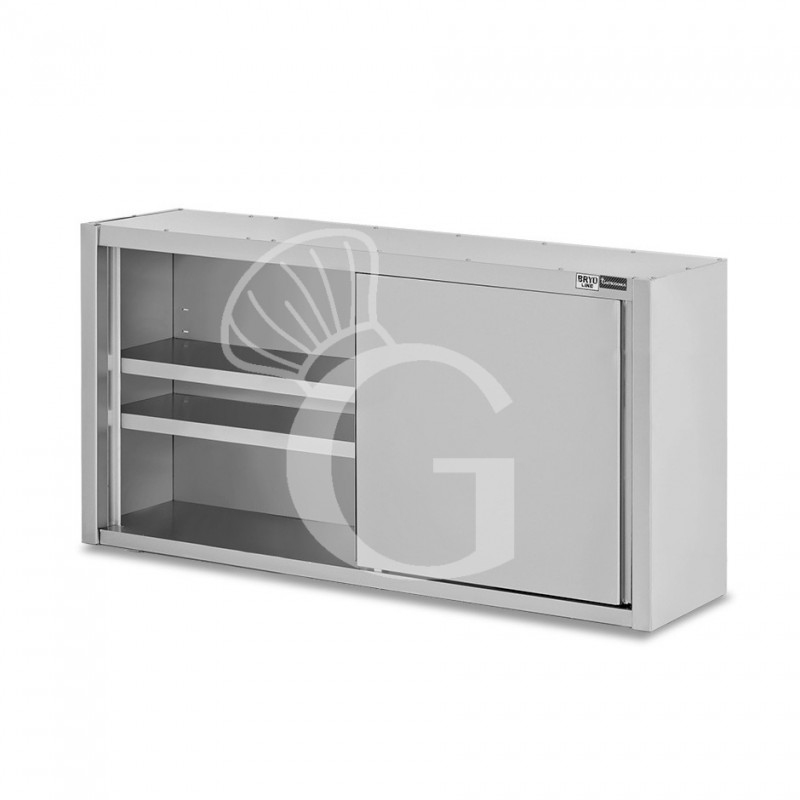 Wandhängeschrank, Edelstahl, Schiebetüren, 1 Zwischenboden, B 1600 x T 400 x H 800 mm