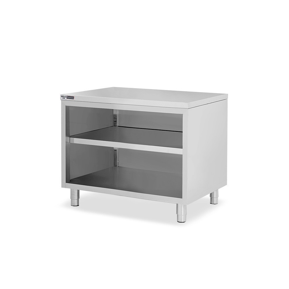 Arbeitsschrank offen, Edelstahl, 2 Regalböden, B 1000 mm x T 600 mm x H 865 mm