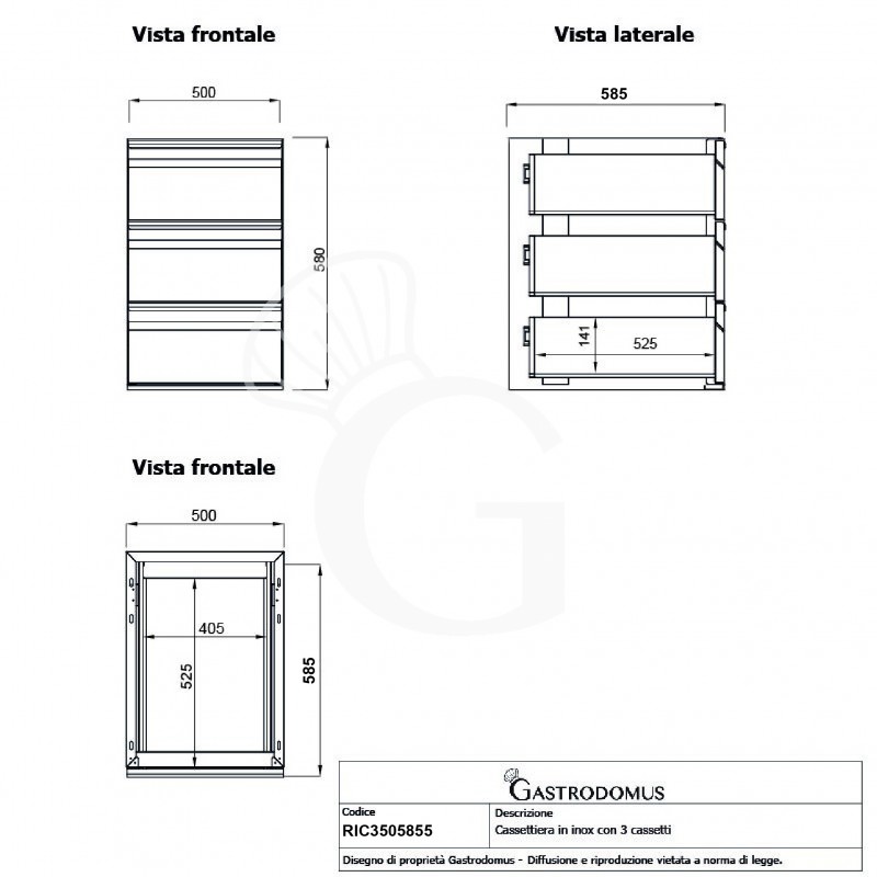 copy of Cassettiera da agganciare al tavolo, dotata di 3 cassetti, L 500 x P 700 x H 550 mm