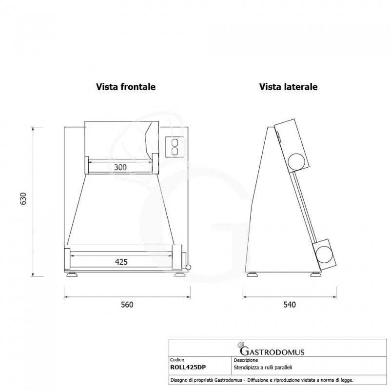 copy of Stendipizza in inox con rulli paralleli in PEHD per pizza diam. 26/40 cm e pedale elettrico