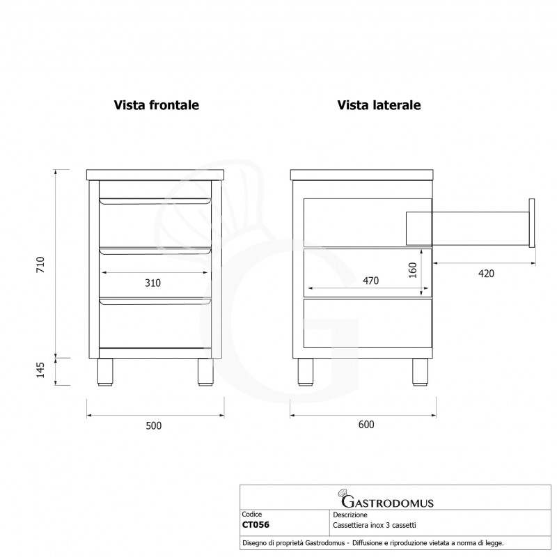 copy of Cassettiera con 3 cassetti, L 500 x P 600 x H 850 mm
