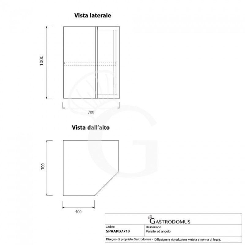 copy of Pensile a angolo con 1 porta battente, 1 ripiano, L 700 x P 700 x H 650 mm