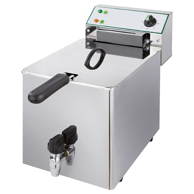 Elektro-Fritteuse, 1 Becken (10 Liter) mit Fettablasshahn, Tischgerät, 6000 Watt, dreiphasig