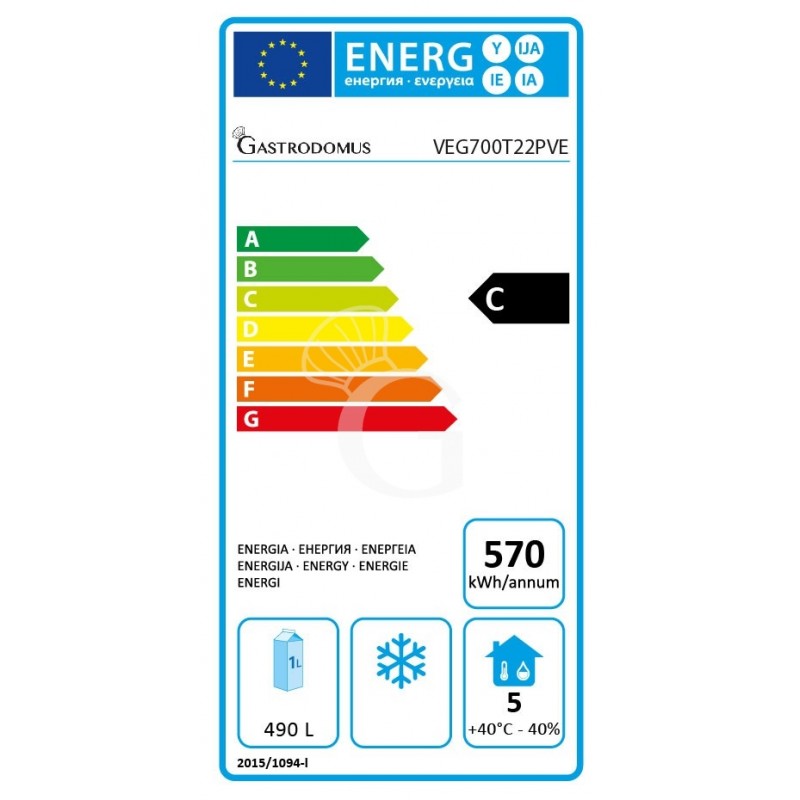Gemüsekühlschrank (700 L), Umluftkühlung, 2-türig, -2°C/+10°C, Energieklasse F