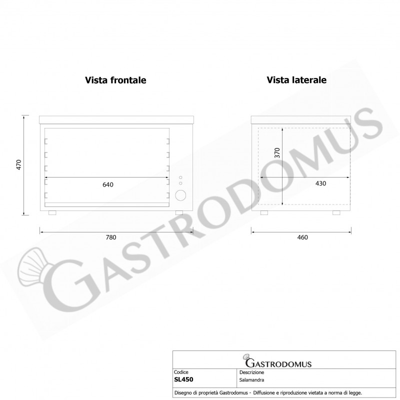 Einphasiger Salamander mit einer Leistung von 4000 W - B 780 mm x T 460 mm x H 470 mm