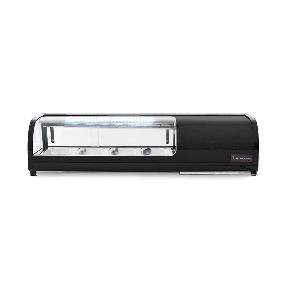 SUSHI-KÜHLAUFSATZVITRINE FÜR 4 x GN1/3 BEHÄLTER, B 1177 mm x T 420 mm x H 265 mm