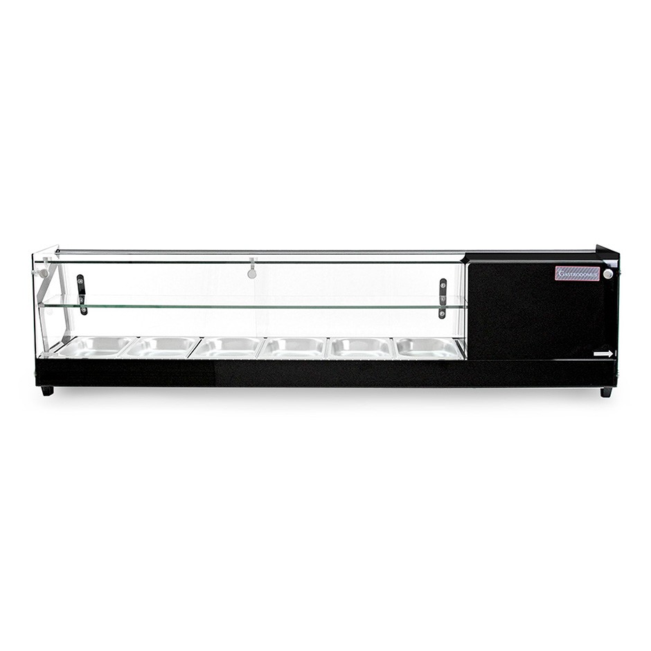 Tapas-Kühlvitrine für 6 x GN1/3 Behälter,160 Watt, B 1470 mm x T 395 mm x H 375 mm