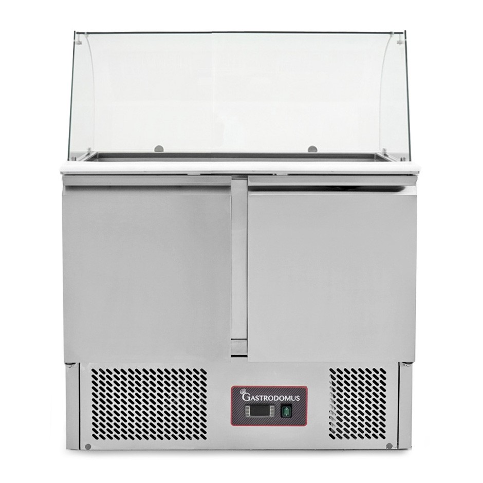 Kühltisch / Saladette, 2 Türen, Temperatur +2°C/+8°C, runder Glasaufsatz