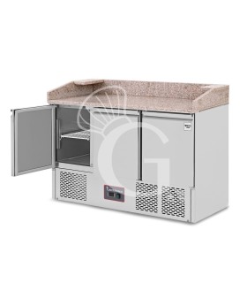 Pizzakühltisch / Saladette, statisch, 3 Türen, 6 GN 1/1 Schüssel, +2°C/+8°C, Arbeitsplatte aus Granit