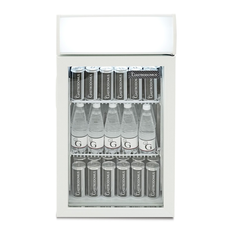 Weißer Mini-Getränkekühlschrank (60 L), Umluftkühlung, Temperatur 0°C/+10°C, Flügeltür