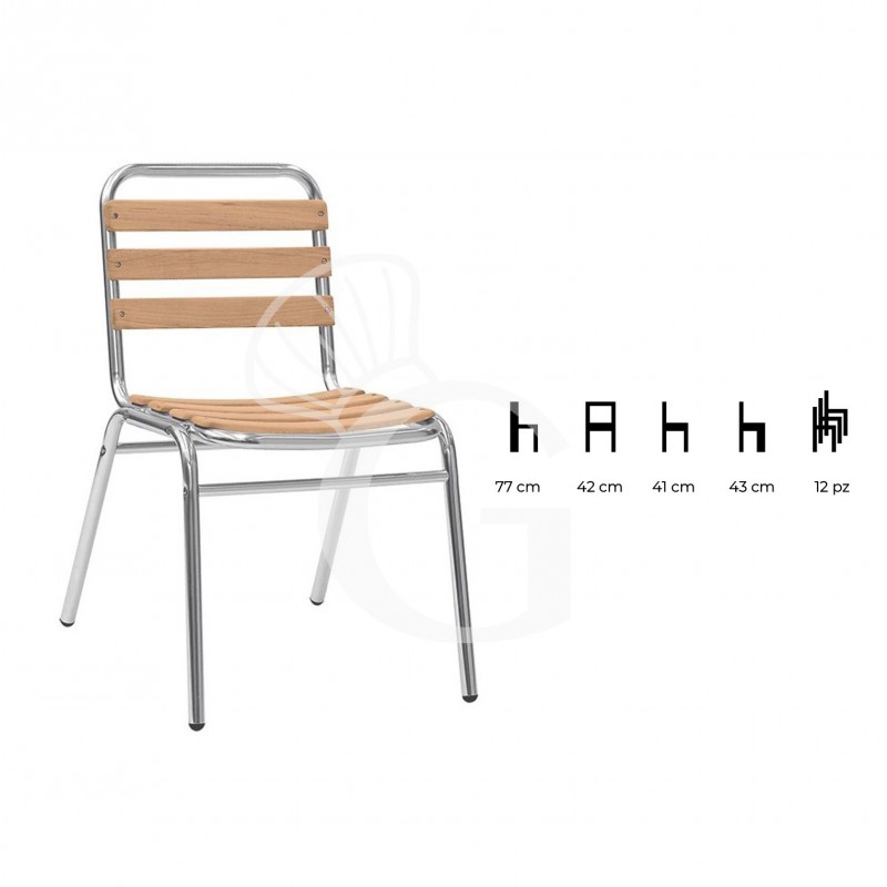 Stuhl "MAJA", eloxiertes Aluminium, Sitzfläche Holzlatten aus Eichenholz