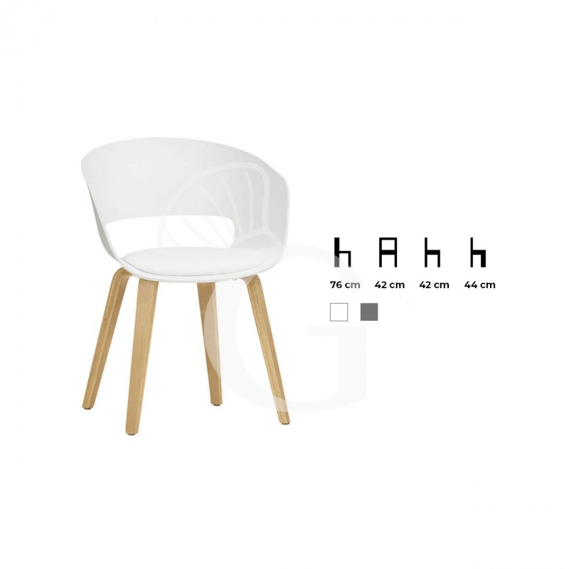 Sessel "ZETA", Holzbeine, Sitzfläche in Polypropylen, Sitzkissen aus Kunstleder