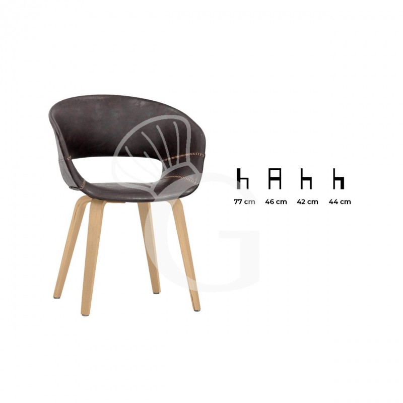 Sessel "SWING", Holz und Metall, Sitzfläche in Polypropylen, Sitzkissen aus Kunstleder