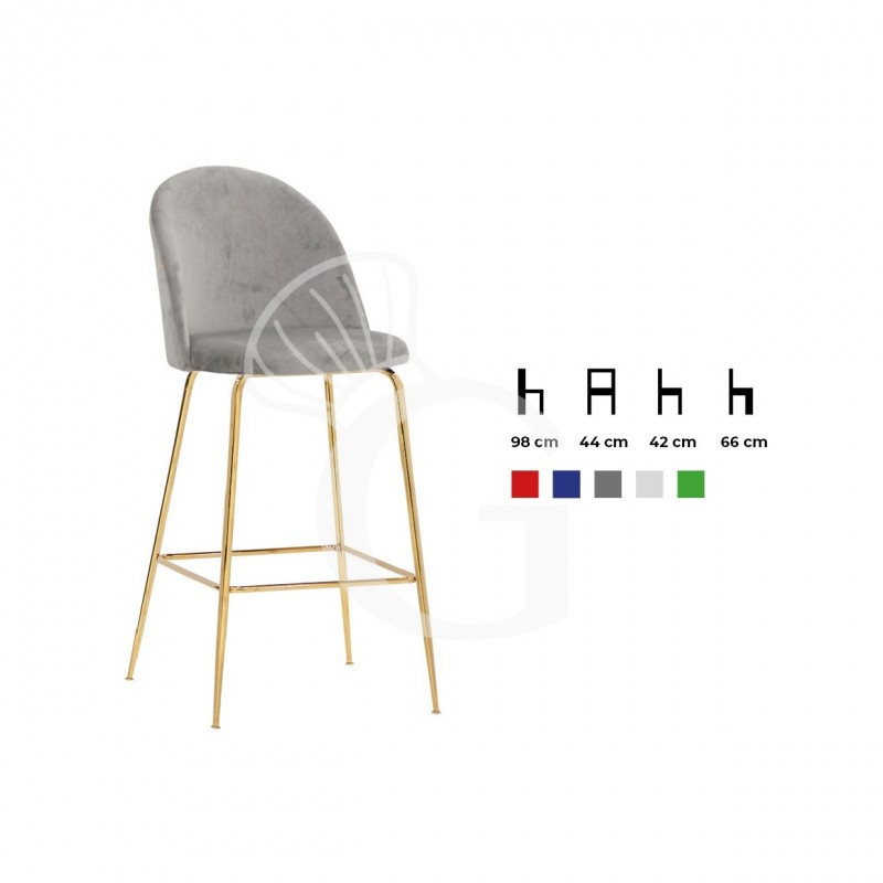 Barhocker "EDWARD", vermessingtes Metall, Samtbezug