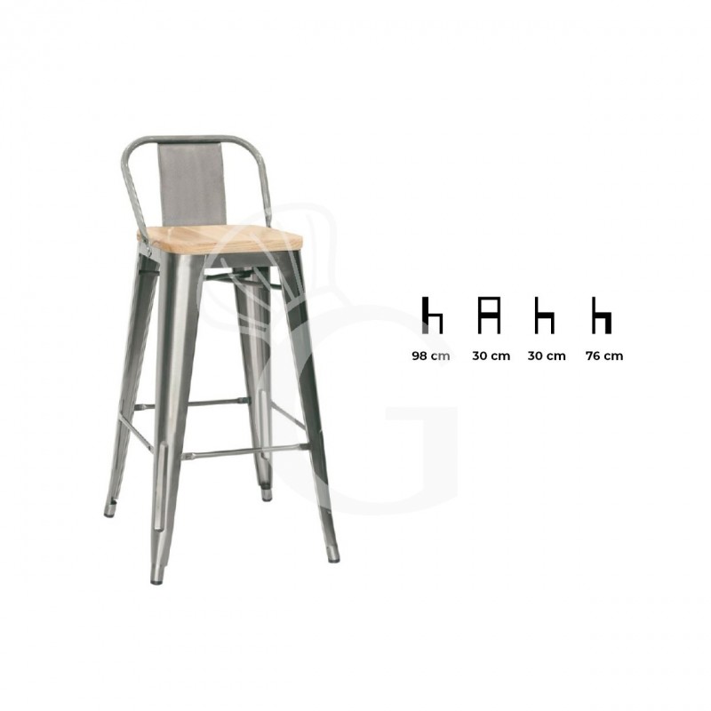 Barhocker "BRERA", lackiertes Metall, Sitzfläche aus Holz