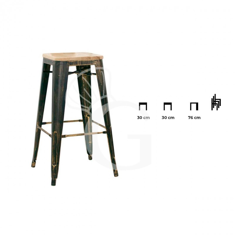 Barhocker "CLOUD", lackiertes Metall, Vintage-Style, Sitzfläche aus Holz