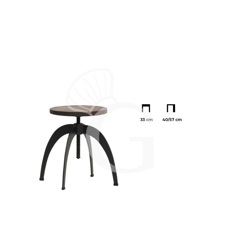 Barhocker "ELENI", lackiertes Metall, regulierbarer Sitz aus Holz
