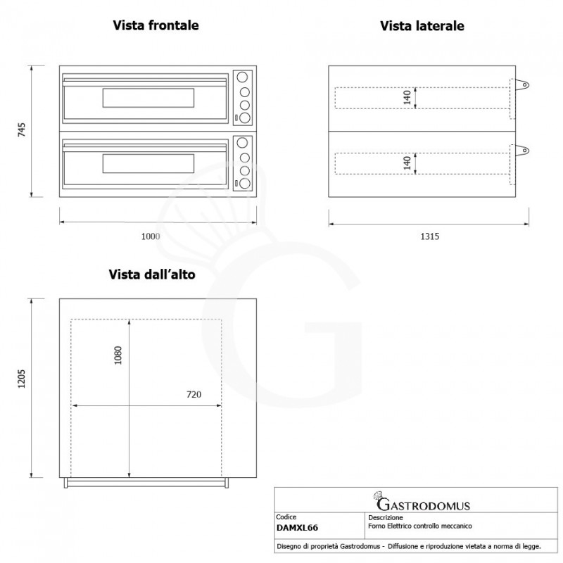 copy of Forno elettrico 2+2 teglie 60x40 o 6+6 pizze 35 cm - 2 camere - controllo meccanico