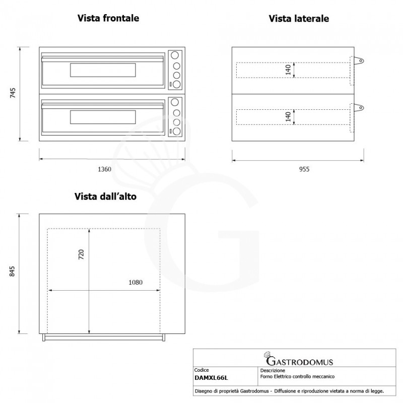 copy of Forno elettrico 2+2 teglie 60x40 o 6+6 pizze 35 cm - 2 camere - controllo meccanico