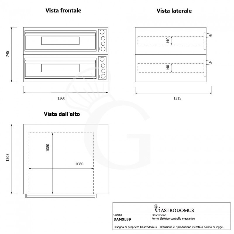 copy of Forno elettrico 2+2 teglie 60x40 o 9+9 pizze 35 cm - 2 camere - controllo meccanico