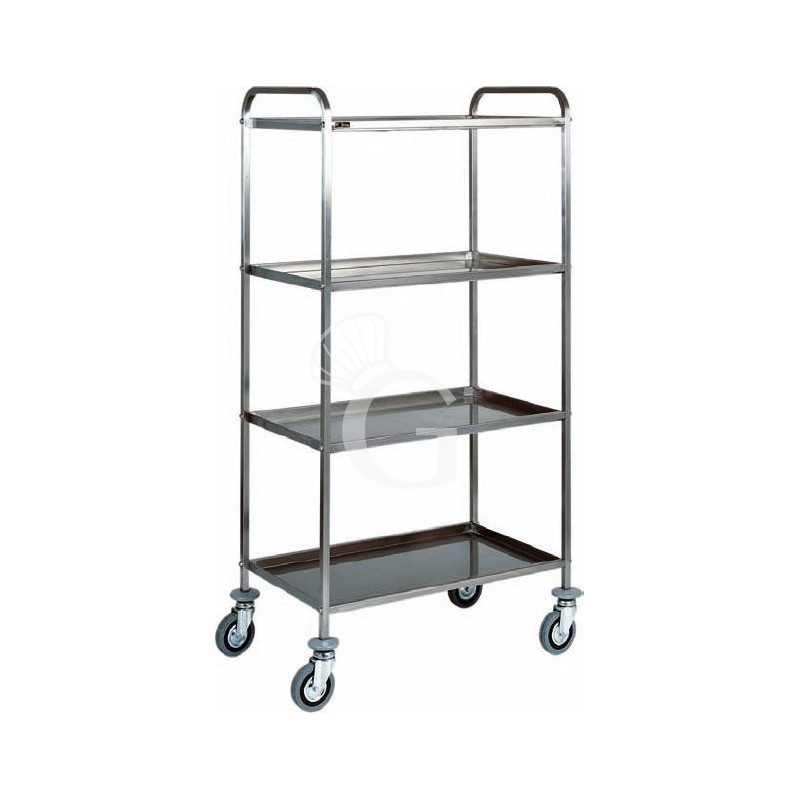 Servierwagen – Edelstahl – 4 Ablagen – B 910 mm x T 570 mm x H 1720 mm
