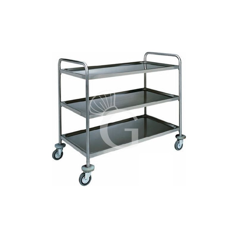 Servierwagen – Edelstahl – 3 Ablagen – B 1100 mm x T 600 mm x H 1040 mm