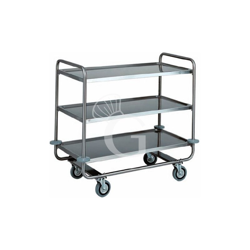 Servierwagen – Edelstahl – 3 Ablagen – B 1100 mm x T 600 mm x H 1000 mm