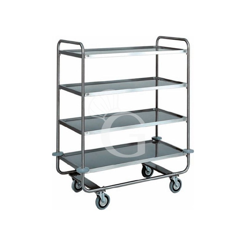 Servierwagen – Edelstahl – 4 Ablagen – B 1100 mm x T 600 mm x H 1300 mm