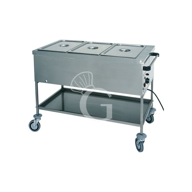 Thermowagen/Speisenausgabewagen Bain-Marie, 3 GN 1/1 Behälter, B 1170 mm x T 650 mm x H 850 mm