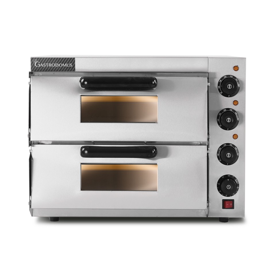 Elektro-Pizzaofen, 2 Backkammern, für 1 Pizza (Ø 320 mm), mechanische Kontrolle, 350 °C, 3 kW