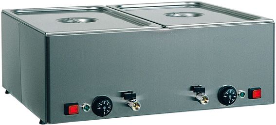Bain-Marie (B 660 x T 540 x H 220 mm), 2 GN1/1 Becken mit unabhängiger Temperatur, 2 x 1200 W, Ablasshahn